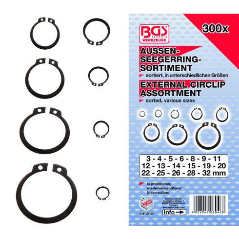 BGS-8046 Külső seegergyűrű készlet 300-részes
