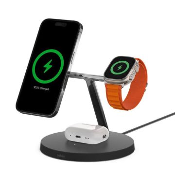   Belkin BoostCharge Pro 3-IN-1 Wireless Charging Stand With MagSafe Black