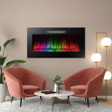   Elektromos beépíthető kandalló - hősugárzó + RGB LED - 91 x 15 x 48 cm