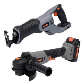   STHOR akkus orrfűrész 20 V + STHOR akkumlátoros sarokcsiszoló 125 mm 20V 2Ah (akku + töltő)