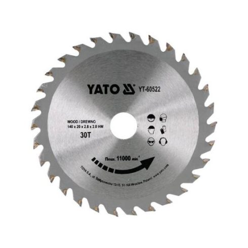 YATO 60522 Körfűrésztárcsa fához 140 x 20 mm T 30 YT-60522