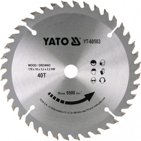 YATO 60583 Körfűrésztárcsa fára 170x16 Z40 YT-60583