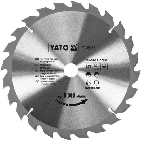 YATO 6075 Körfűrésztárcsa fához 300 x 30 mm T24 YT-6075
