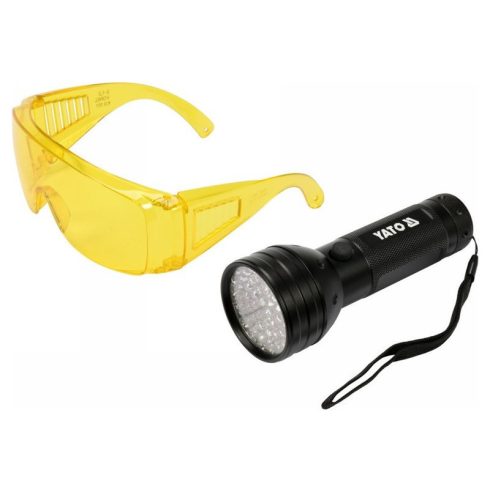 YATO Elemes UV zseblámpa + szemüveg 3 x AA
