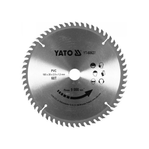 YATO Fűrésztárcsa PVC-hez 185 x 20 x 1,5 mm / 60T