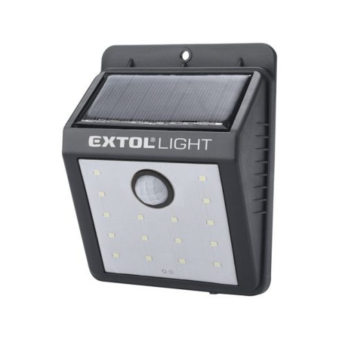 EXTOL éjszakai készenléti LED lámpa, 0,4W, 16 LED; 120 Lm, napelem+szenzor, Li-ion akkus, 1200 mAh, falra szerelhető 43130