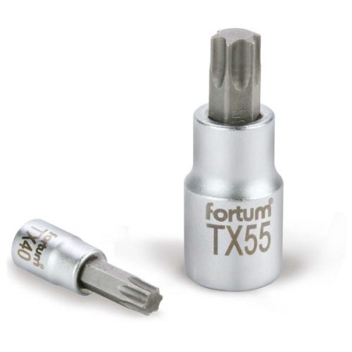 bitdugófej, torx, 1/4", 61CrV5/S2, mattkróm; TX25 FORTUM