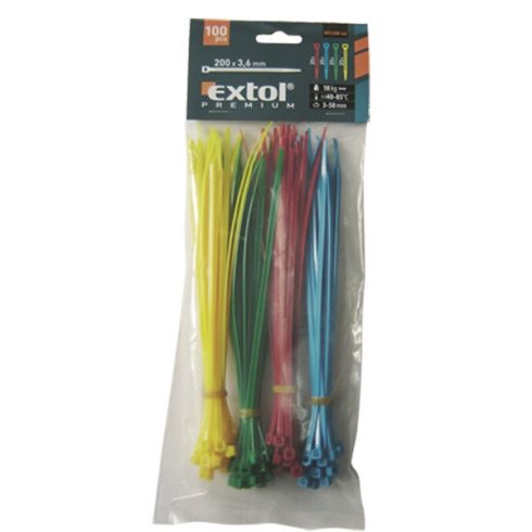 EXTOL kábelkötegelő 2,5×150mm 100db, 4 színű (piros, kék, sárga, zöld), nylon; 8856194
