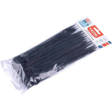   kábelkötegelő 4,8×200mm 100db, többször használható (oldható) fekete nylon; UV-, sav- és lúgálló