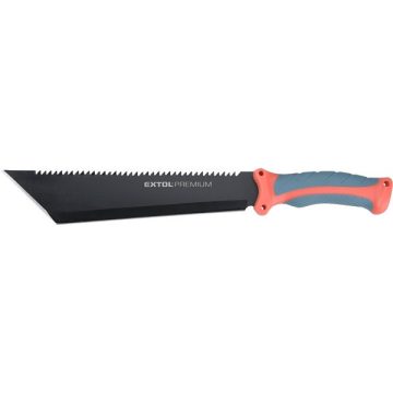   EXTOL bozótvágó kés (machete), teljes/penge hossz: 395/260mm, fogazott rozsdamentes acél penge, PP+TPR nyél, nylon tok 8877203