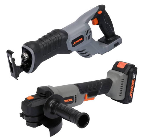 Image of STHOR akkus orrfűrész 20 V + STHOR akkumlátoros sarokcsiszoló 125 mm 20V 2Ah (akku + töltő)