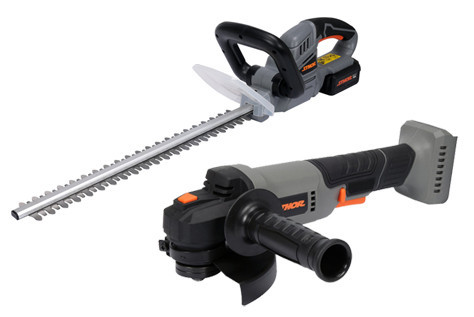 Image of Sthor akkus sövényvágó 20V 450 mm 2 AH akkuval és töltővel + STHOR akkumlátoros sarokcsiszoló 125 mm 20V 2Ah (akku + töltő nélkül)