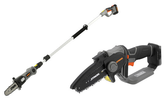 Image of STHOR akkumlátoros magassági ágvágó 20 V (akku + töltő) + STHOR akkus láncfűrész 150 mm 20 V (akku + töltő nélkül)