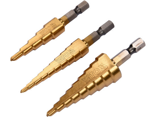 Image of YATO YT-44731 Lépcsős fúró készlet 3 részes HSS-TiN